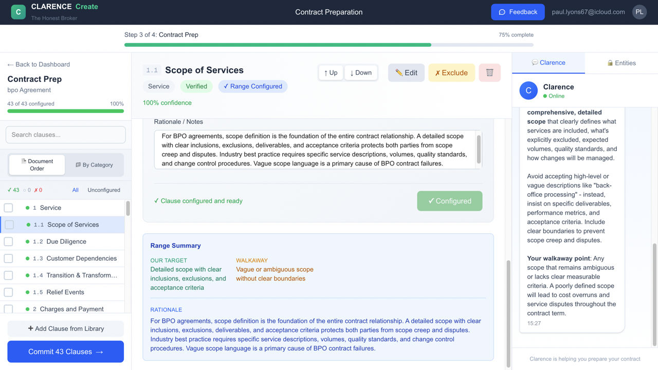 CLARENCE Contract Preparation - Build your contract and gather strategic intelligence