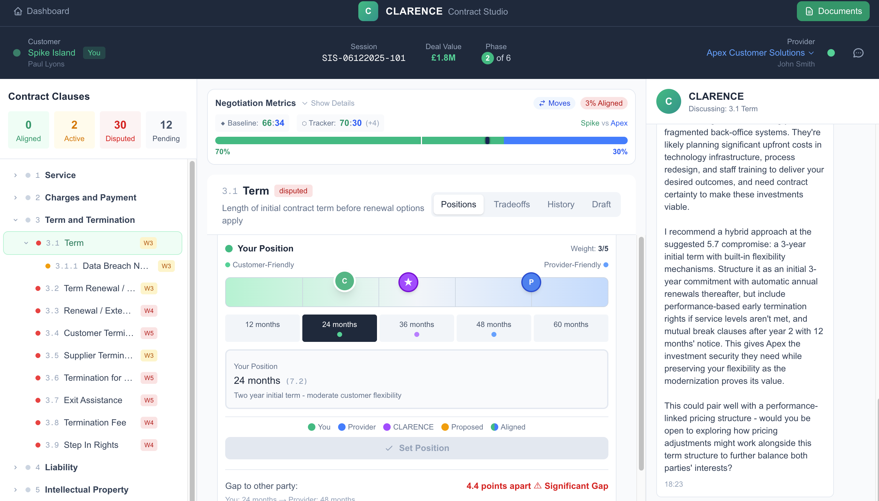 CLARENCE Contract Studio - AI-powered negotiation interface