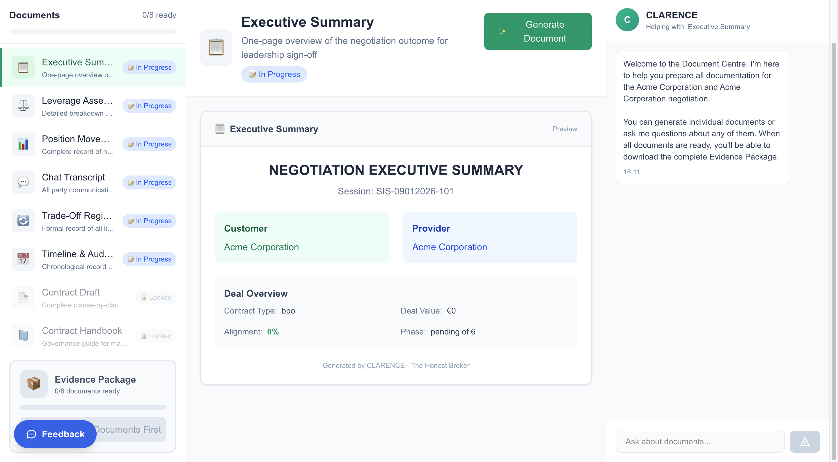 CLARENCE Document Centre - Complete evidence package